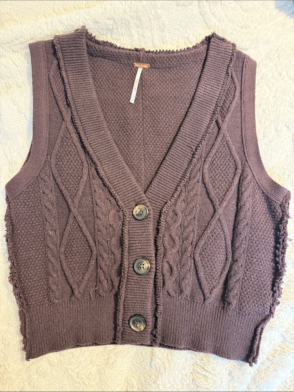 Free People Cable Knit Button-Front Vest - Plum